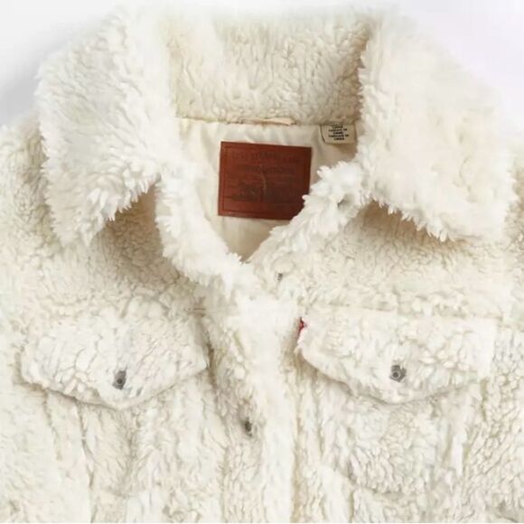 NEW Levi's Baby Bubble Sherpa Trucker Jacket Coconut Milk Cream Off White Size L - Picture 6 of 15